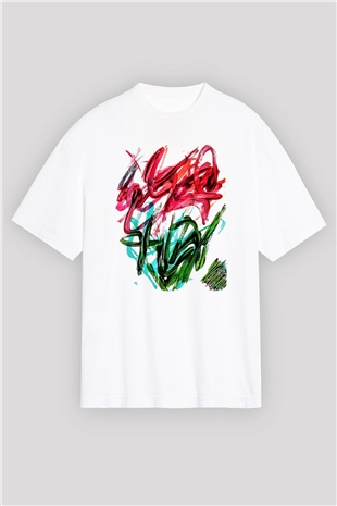 Çiçek Beyaz Unisex Oversize Tişört T-Shirt
