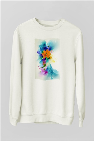 Çiçek Beyaz Unisex Sweatshirt