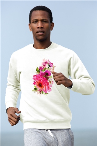 Çiçek Beyaz Unisex Sweatshirt