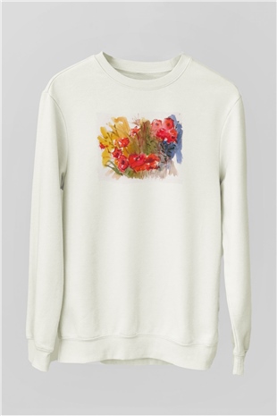 Çiçek Beyaz Unisex Sweatshirt