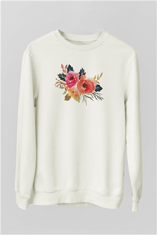 Çiçek Beyaz Unisex Sweatshirt