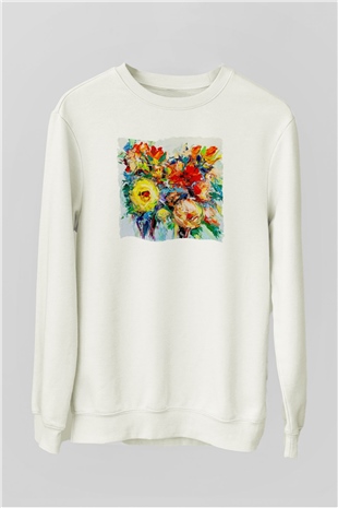 Çiçek Beyaz Unisex Sweatshirt