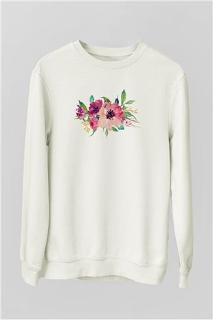 Çiçek Beyaz Unisex Sweatshirt