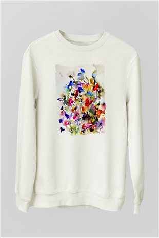 Çiçek Beyaz Unisex Sweatshirt