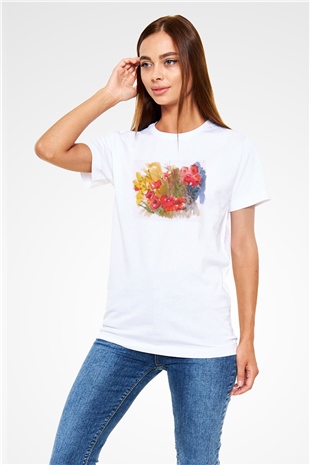 Çiçek Beyaz Unisex Tişört T-Shirt - TişörtFabrikası
