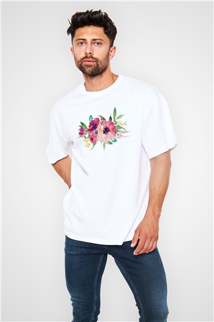 Çiçek Beyaz Oversize Tişört Oversize T-shirt - TişörtFabrikası