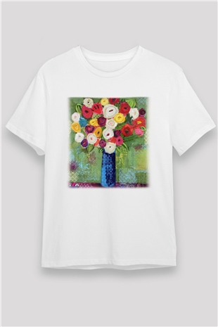 Çiçek Beyaz Unisex Tişört T-Shirt - TişörtFabrikası