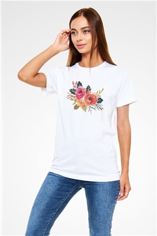 Çiçek Beyaz Unisex Tişört T-Shirt - TişörtFabrikası