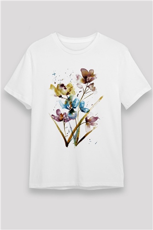 Çiçek Beyaz Unisex Tişört T-Shirt - TişörtFabrikası