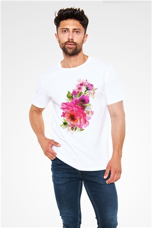 Çiçek Beyaz Unisex Tişört T-Shirt - TişörtFabrikası