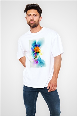 Çiçek Beyaz Oversize Tişört Oversize T-shirt - TişörtFabrikası
