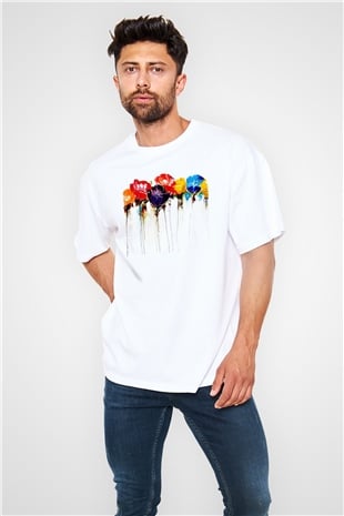 Çiçek Beyaz Oversize Tişört Oversize T-shirt - TişörtFabrikası