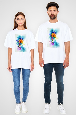 Çiçek Beyaz Oversize Tişört Oversize T-shirt - TişörtFabrikası