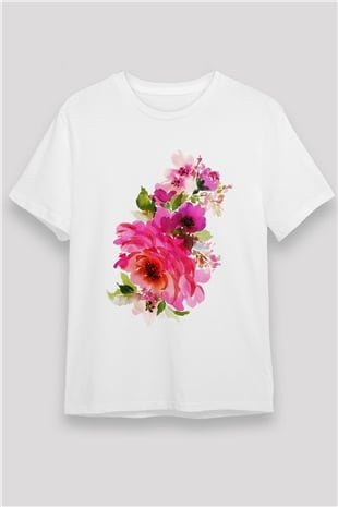 Çiçek Beyaz Unisex Tişört T-Shirt - TişörtFabrikası