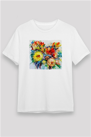 Çiçek Beyaz Unisex Tişört T-Shirt - TişörtFabrikası