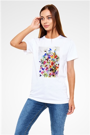 Çiçek Beyaz Unisex Tişört T-Shirt - TişörtFabrikası