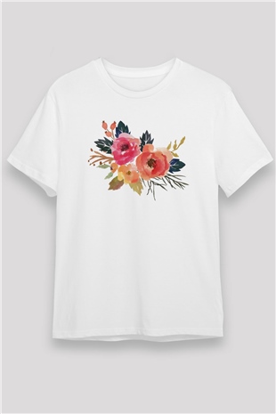 Çiçek Beyaz Unisex Tişört T-Shirt - TişörtFabrikası