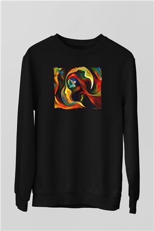 Çiçek Siyah Unisex Sweatshirt