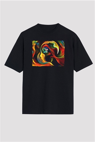 Çiçek Siyah Oversize Tişört Oversize T-shirt - TişörtFabrikası