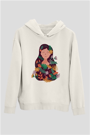 Çiçekçi Beyaz Unisex Kapüşonlu Sweatshirt
