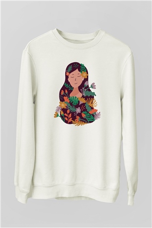 Çiçekçi Beyaz Unisex Sweatshirt