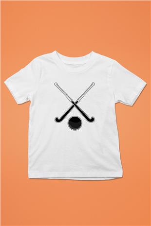 Çim Hokeyi Baskılı Unisex Beyaz Çocuk Tişört - Tshirt