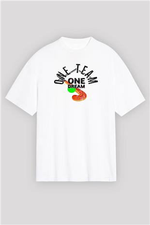 Çim Hokeyi Baskılı Unisex Beyaz Oversize Tişört - Tshirt