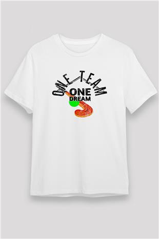 Çim Hokeyi Baskılı Unisex Beyaz Tişört - Tshirt
