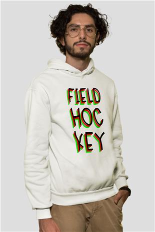 Çim Hokeyi Baskılı Unisex Ekru Hoodie
