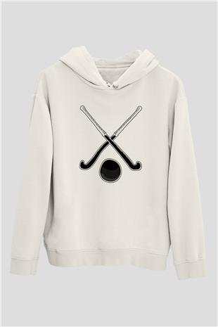 Çim Hokeyi Baskılı Unisex Ekru Hoodie