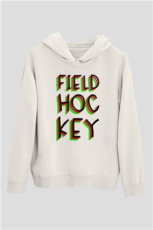Çim Hokeyi Baskılı Unisex Ekru Hoodie