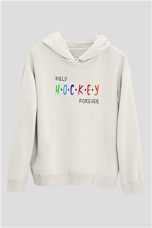 Çim Hokeyi Baskılı Unisex Ekru Hoodie