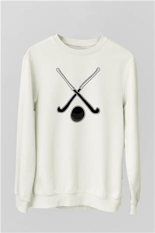 Çim Hokeyi Baskılı Unisex Ekru Sweatshirt