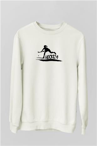 Çim Hokeyi Baskılı Unisex Ekru Sweatshirt