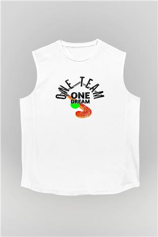 Çim Hokeyi Baskılı Unisex Kolsuz Beyaz Tişört