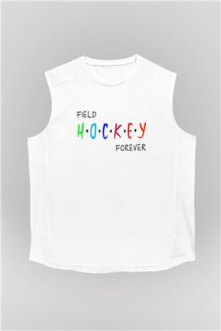 Çim Hokeyi Baskılı Unisex Kolsuz Beyaz Tişört