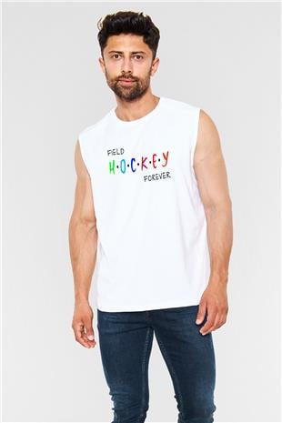 Çim Hokeyi Baskılı Unisex Kolsuz Beyaz Tişört