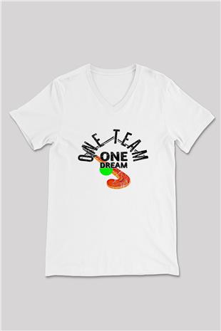 Çim Hokeyi Baskılı Unisex V Yaka Tişört - Tshirt