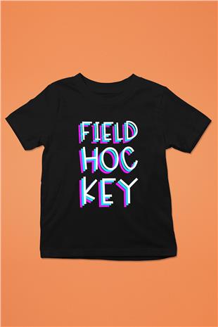 Çim Hokeyi - Field Hockey Baskılı Unisex Siyah Çocuk Tİşörtü - Tshirt