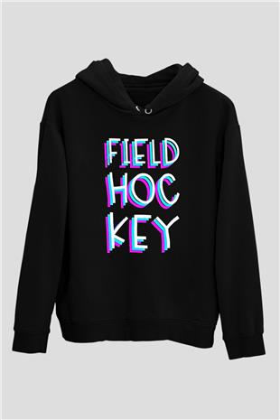 Çim Hokeyi - Field Hockey Baskılı Unisex Siyah Hoodie