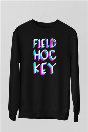 Çim Hokeyi - Field Hockey Baskılı Unisex Siyah Sweatshirt