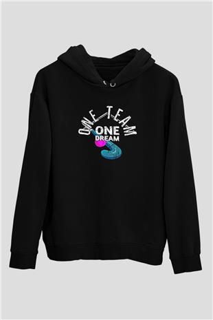 Çim Hokeyi - Field Hockey Baskılı Unisex Siyah Hoodie