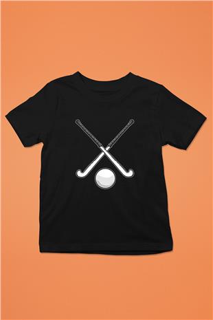 Çim Hokeyi - Field Hockey Baskılı Unisex Siyah Çocuk Tİşörtü - Tshirt