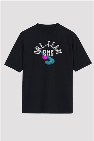 Çim Hokeyi - Field Hockey Baskılı Unisex Siyah Oversize Tişört