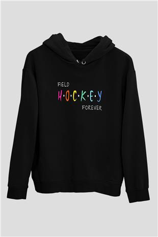 Çim Hokeyi - Field Hockey Baskılı Unisex Siyah Hoodie