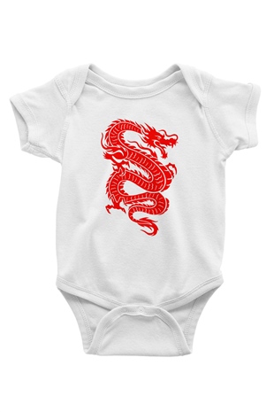 Çin Baskılı Beyaz Unisex Bebek Body - Zıbın