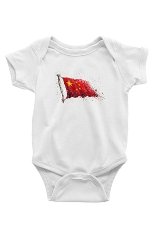 Çin Baskılı Beyaz Unisex Bebek Body - Zıbın