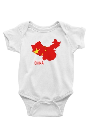 Çin Baskılı Beyaz Unisex Bebek Body - Zıbın