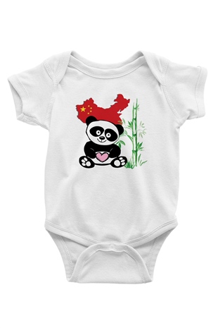 Çin Baskılı Beyaz Unisex Bebek Body - Zıbın
