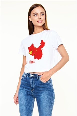 Çin Beyaz Croptop Tişört
